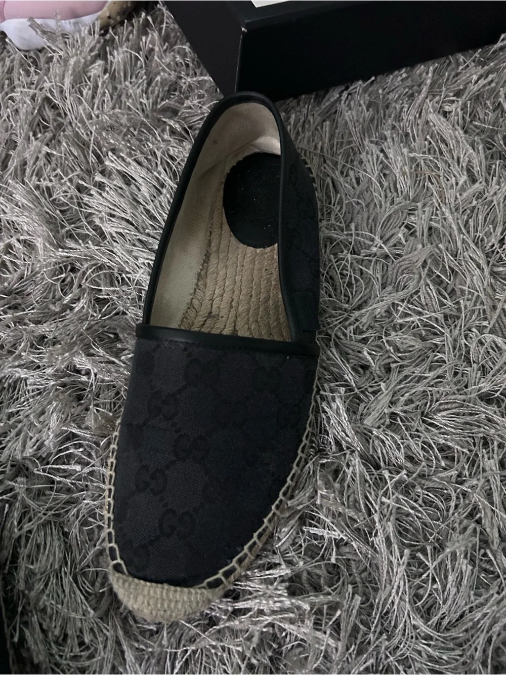 Gucci Black GG Canvas Espadrilles with Jute Trim authentic